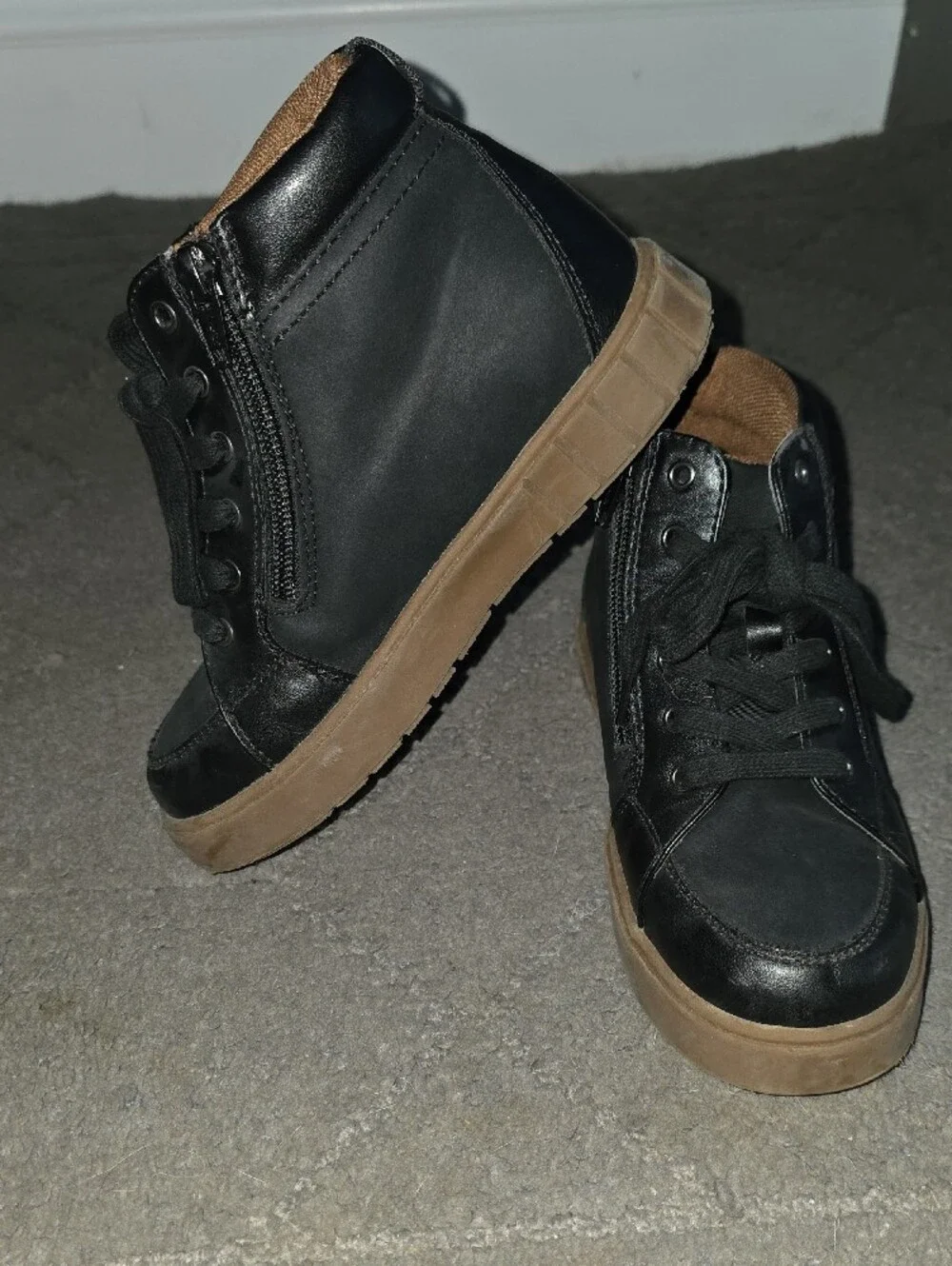 Kids Black High-Top Boots with Tan Sole